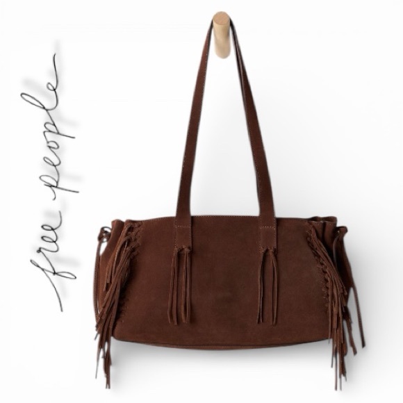 Free People Wren East West Brown Fringe Shoulder Bag in Espresso Color